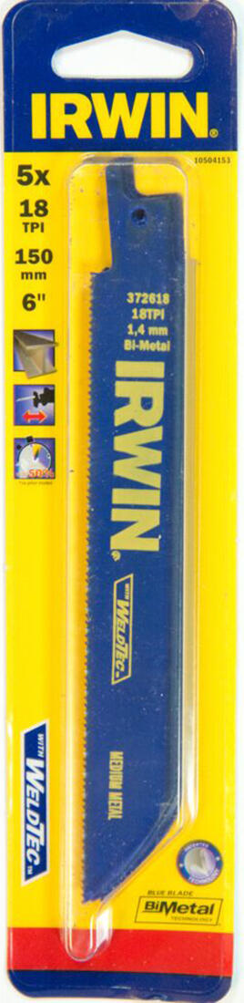 list pil. na kov do mečových pil 150mm/18TPI (5ks) IRWIN 0.47 Kg MTA MAXMIX Sklad14 471222