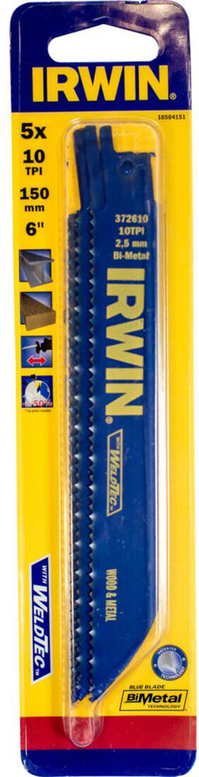 list pil. na kov a dřevo do mečových pil 150mm/10TPI (5ks) IRWIN 0.09 Kg MTA MAXMIX Sklad14 471230