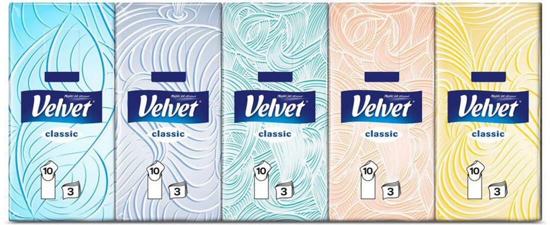 kapesníčky VELVET classic, 3vrstvé, 10x10ks 0.19 Kg MTA MAXMIX Sklad14 824474