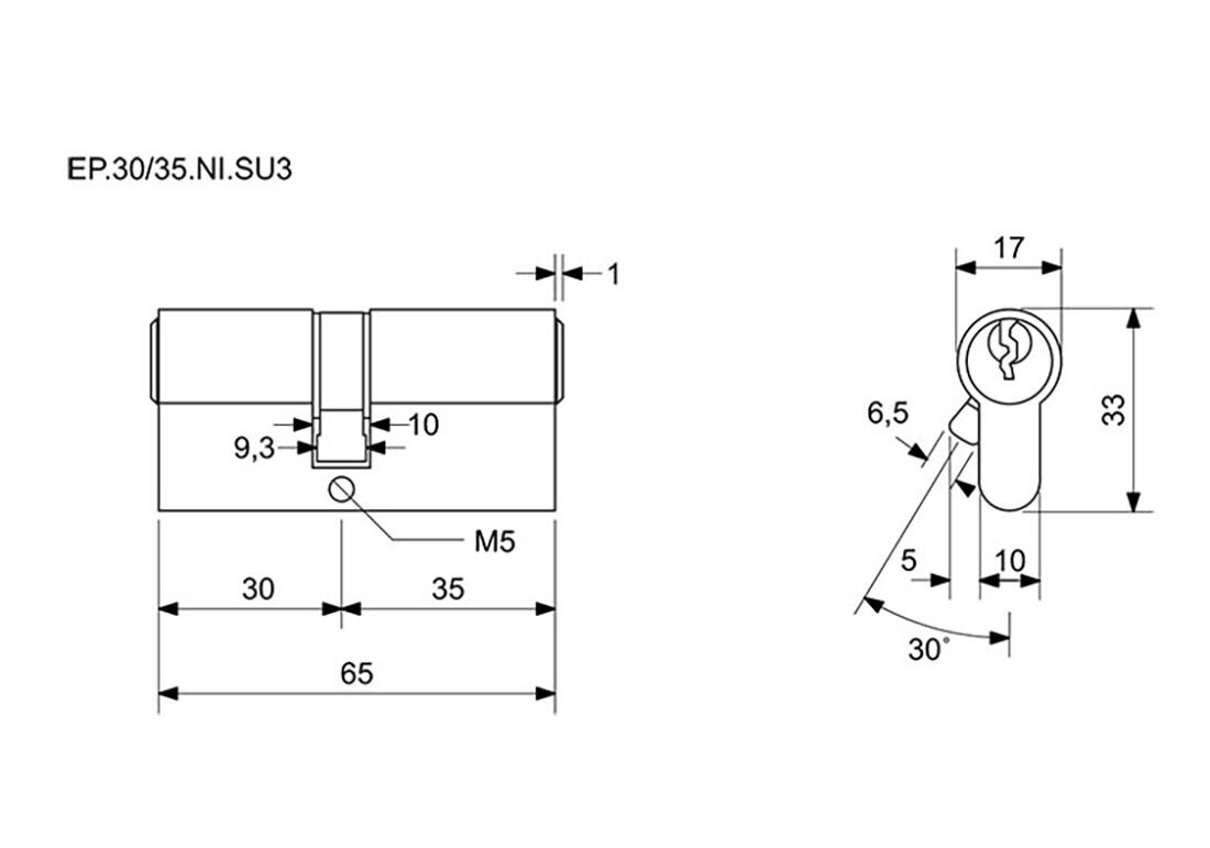 vložka cylindrická stavební 30+35 3kl. stejný uzávěr Ni RICHTER 0.22 Kg MTA MAXMIX Sklad14 495097