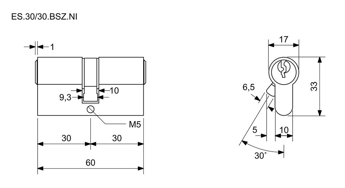 vložka cylindrická 30+30 6kl. Ni, 3.třída bezp.s prostup.spojkou RICHTER 0.27 Kg MTA MAXMIX Sklad14 495122