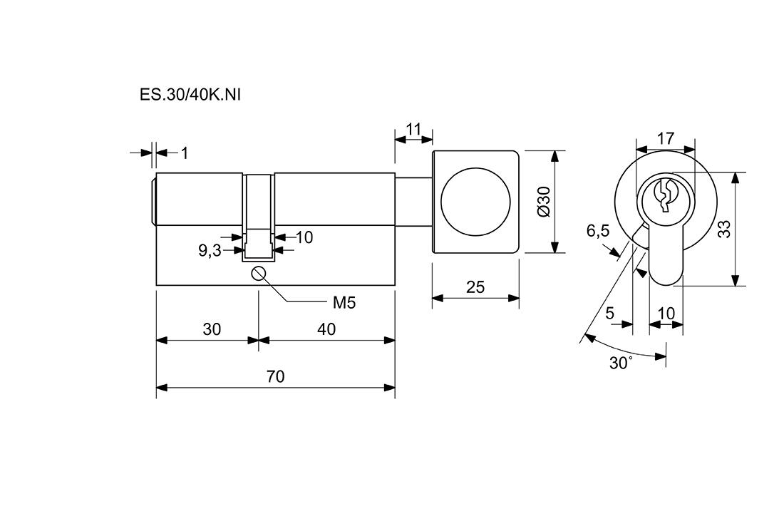 vložka cylindrická 30+40K s knoflíkem na delší str.6kl. Ni, 3.třída bezp.RICHTER 0.44 Kg MTA MAXMIX Sklad14 495126