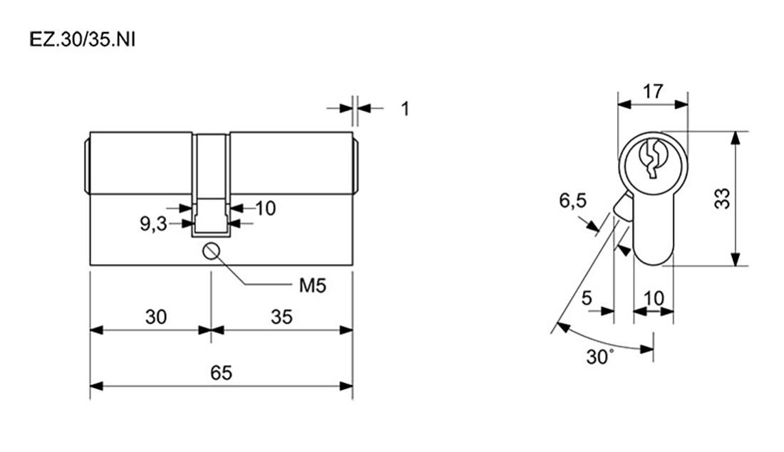 vložka cylindrická stavební EZ 30+35 3kl. Ni RICHTER 0.17 Kg MTA MAXMIX Sklad14 495127
