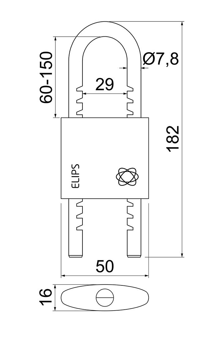 zámek visací ELIPS 50 nastavitelný v rozsahu 60-150mm 3kl. 0.32 Kg MTA MAXMIX Sklad14 495132