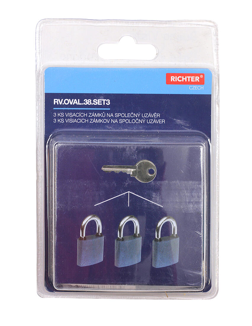 zámek visací OVAL.38 SET 3 zámků na SU 6kl. 0.4 Kg MTA MAXMIX Sklad14 495133