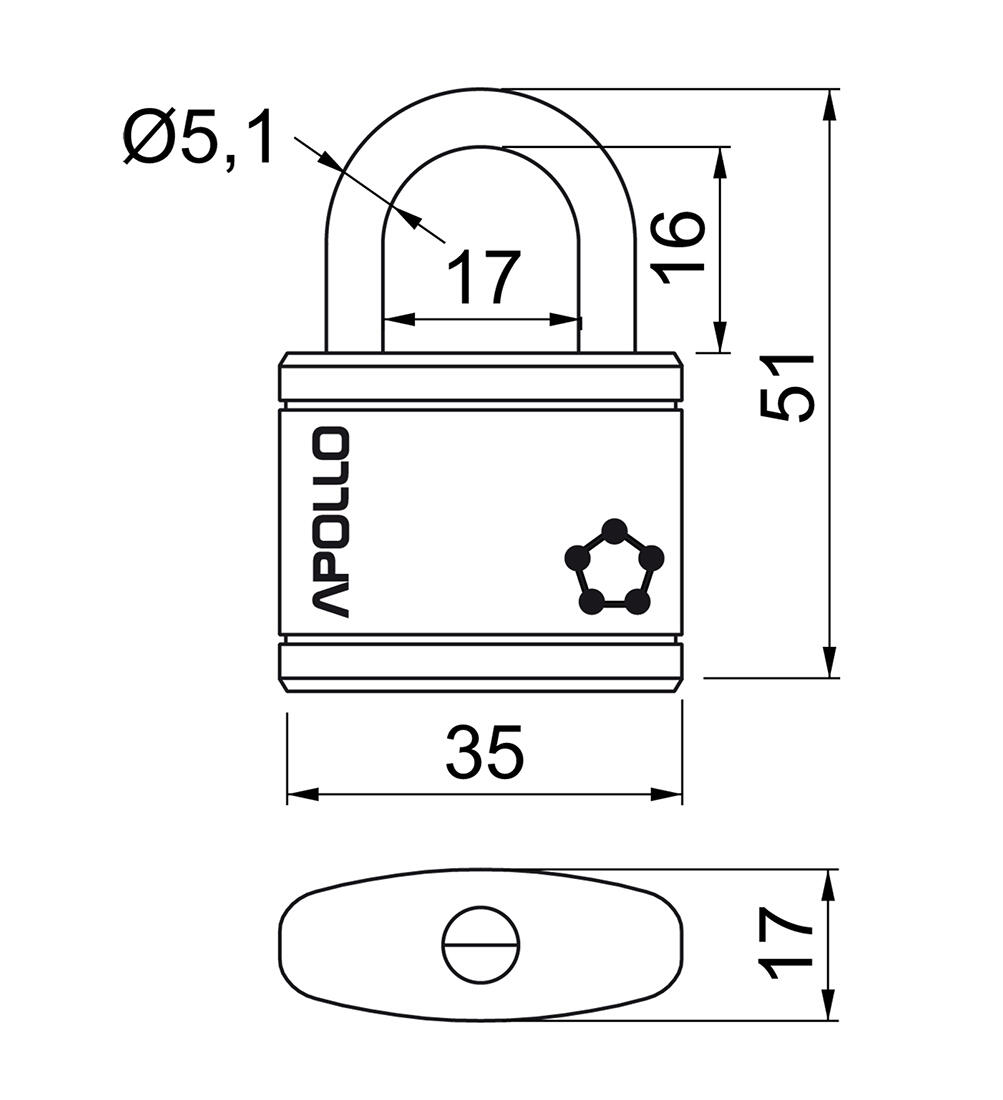zámek visací APOLLO 35 3kl. ČER 0.09 Kg MTA MAXMIX Sklad14 495135