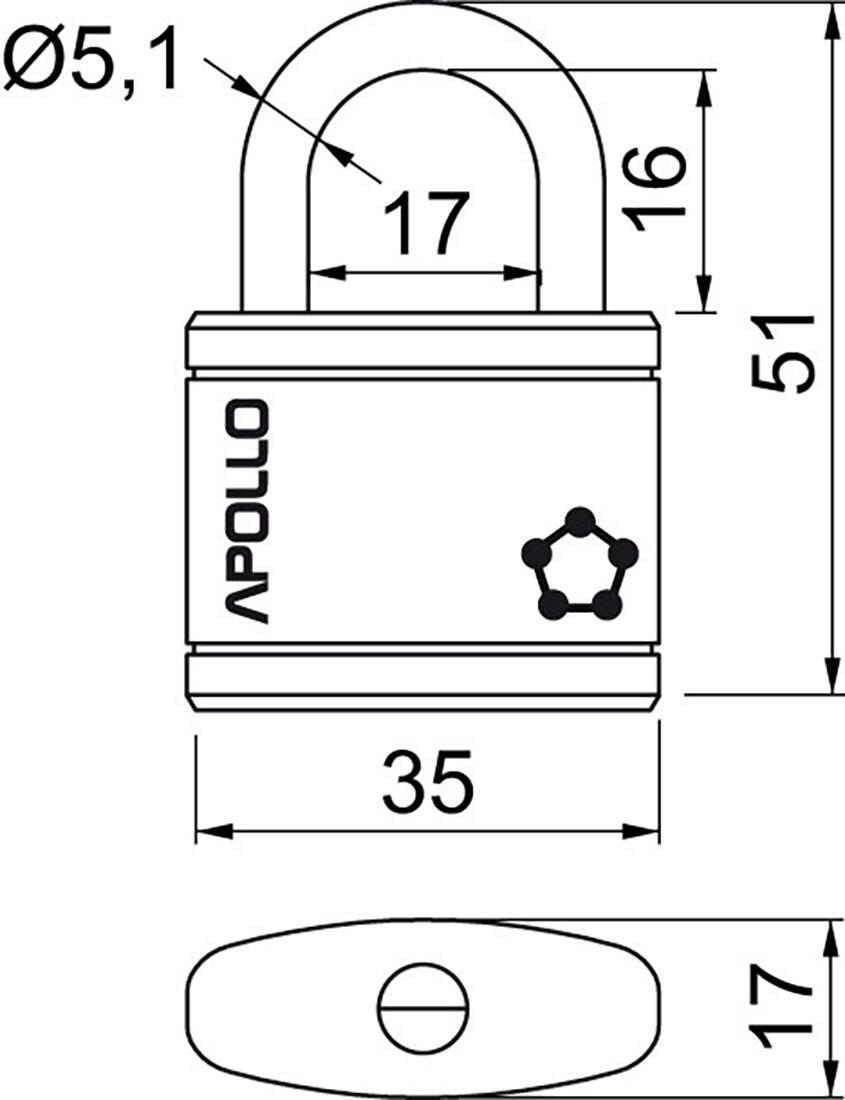 zámek visací APOLLO 35 3kl. MO 0.09 Kg MTA MAXMIX Sklad14 495136