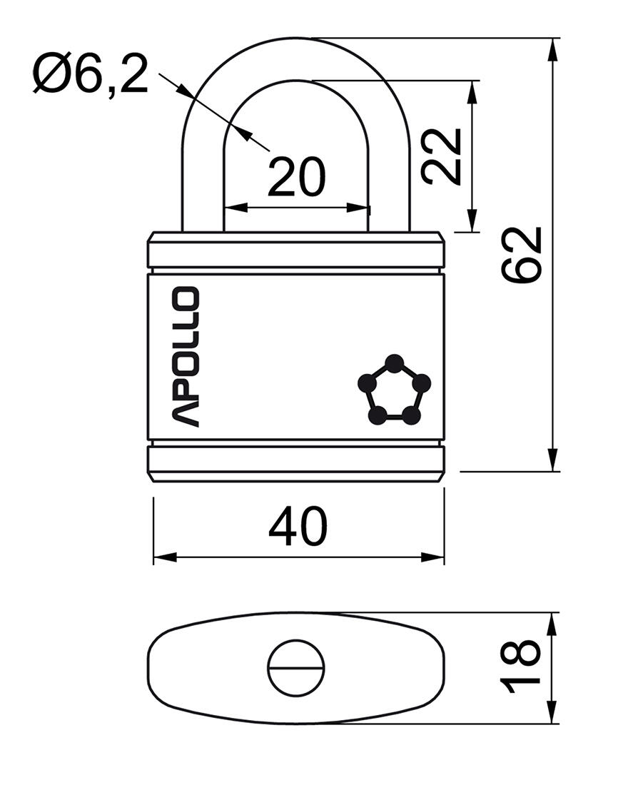 zámek visací APOLLO 40 3kl. ČER 0.13 Kg MTA MAXMIX Sklad14 495138