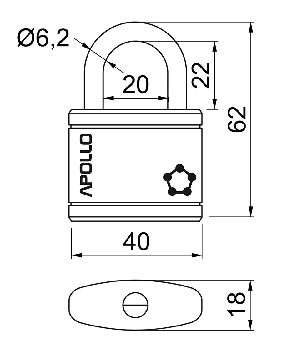 zámek visací APOLLO 40 3kl. MO 0.09 Kg MTA MAXMIX Sklad14 495139
