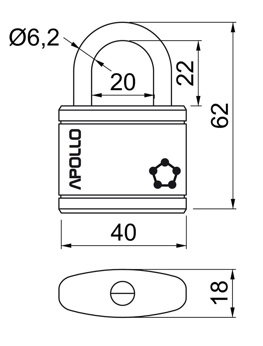 zámek visací APOLLO 40 3kl. ČRV 0.09 Kg MTA MAXMIX Sklad14 495140