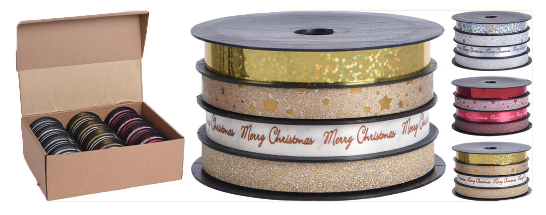 stuha vázací   4mx1cm GLITTER mix STŘ/ZLA/ČRV (4ks) 0.02 Kg MTA MAXMIX Sklad14 386562