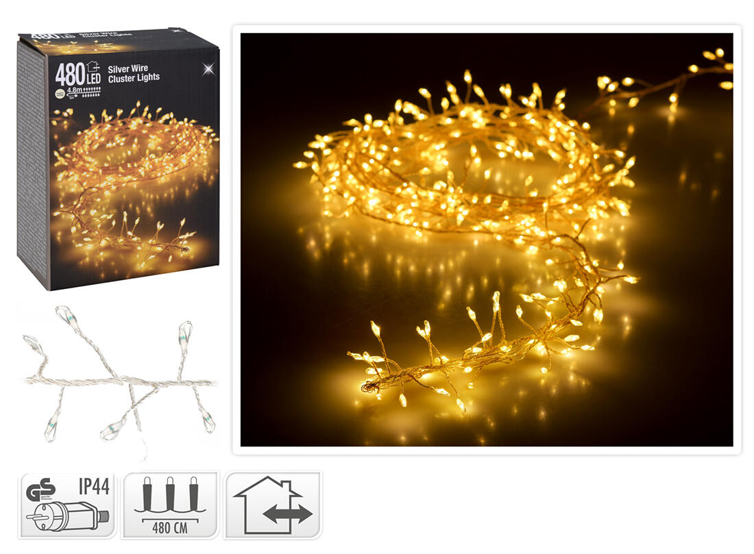 osvětlení vánoční  4,8m 480LED teplá BÍ, STŘ drát 0.22 Kg MTA MAXMIX Sklad14 386584