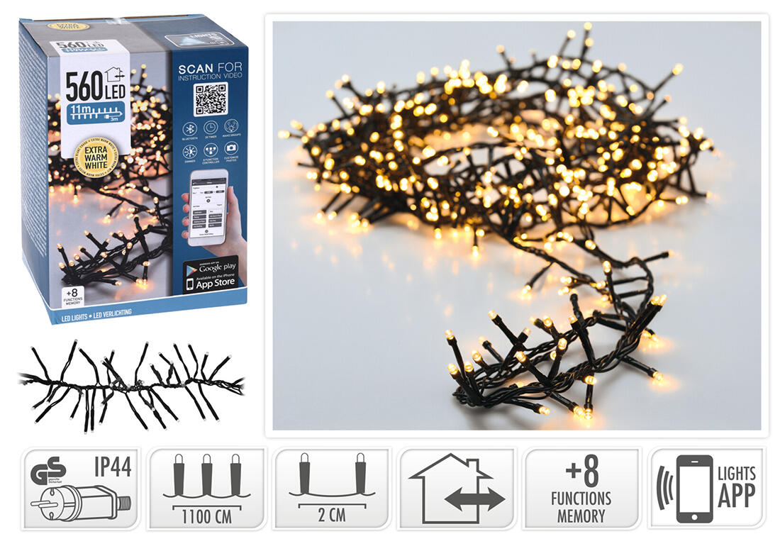 osvětlení vánoční 11m 560LED teplá BÍ, APP, 8 funkcí 0.53 Kg MTA MAXMIX Sklad14 386587