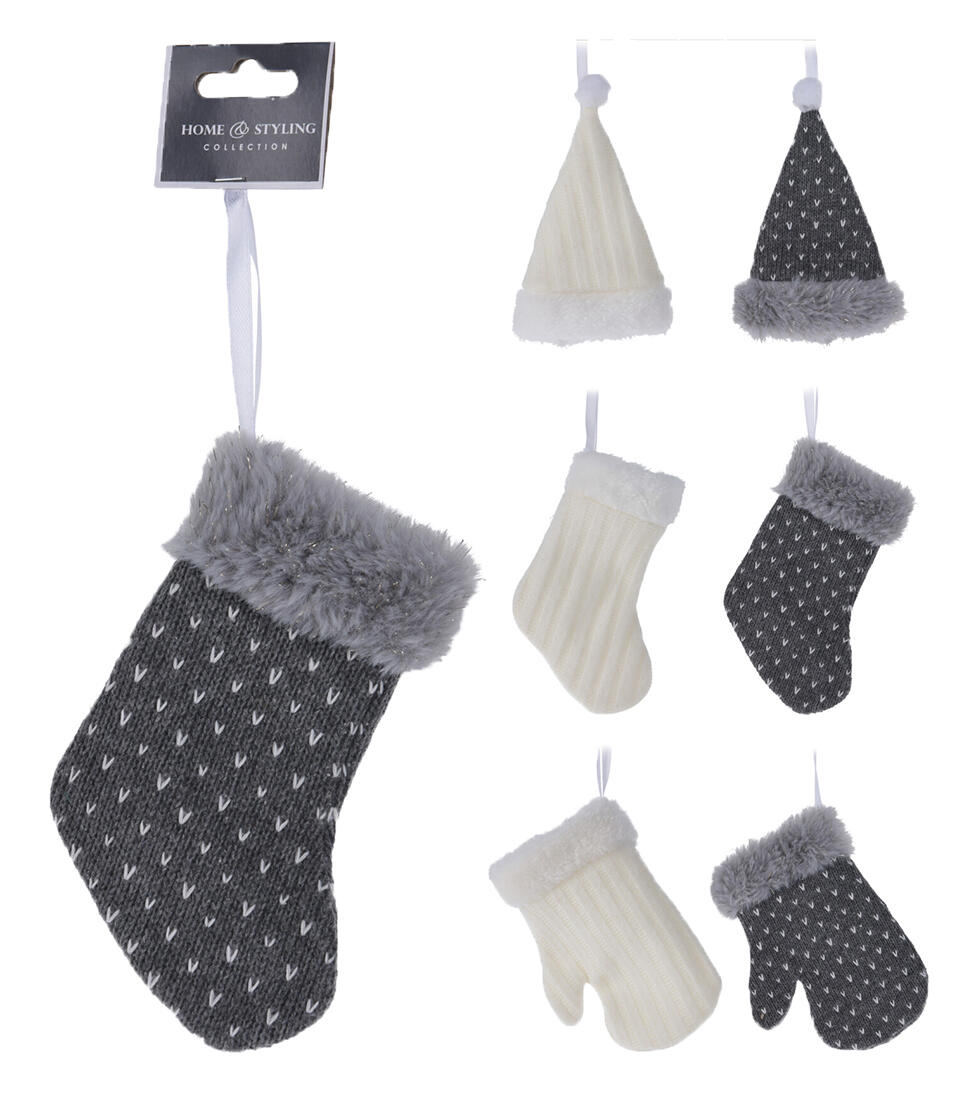 dekorace závěsná mix RUKAVICE/PUNČOCHA/ČEPICE 15cm BÍ,ŠE 0.01 Kg MTA MAXMIX Sklad14 386612