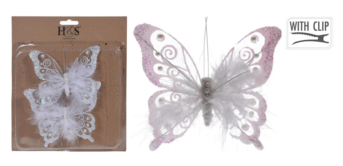 dekorace MOTÝL 15,5 cm PH/PEŘÍČKA BÍ klip (2ks) 0.00 Kg MTA MAXMIX Sklad14 386618