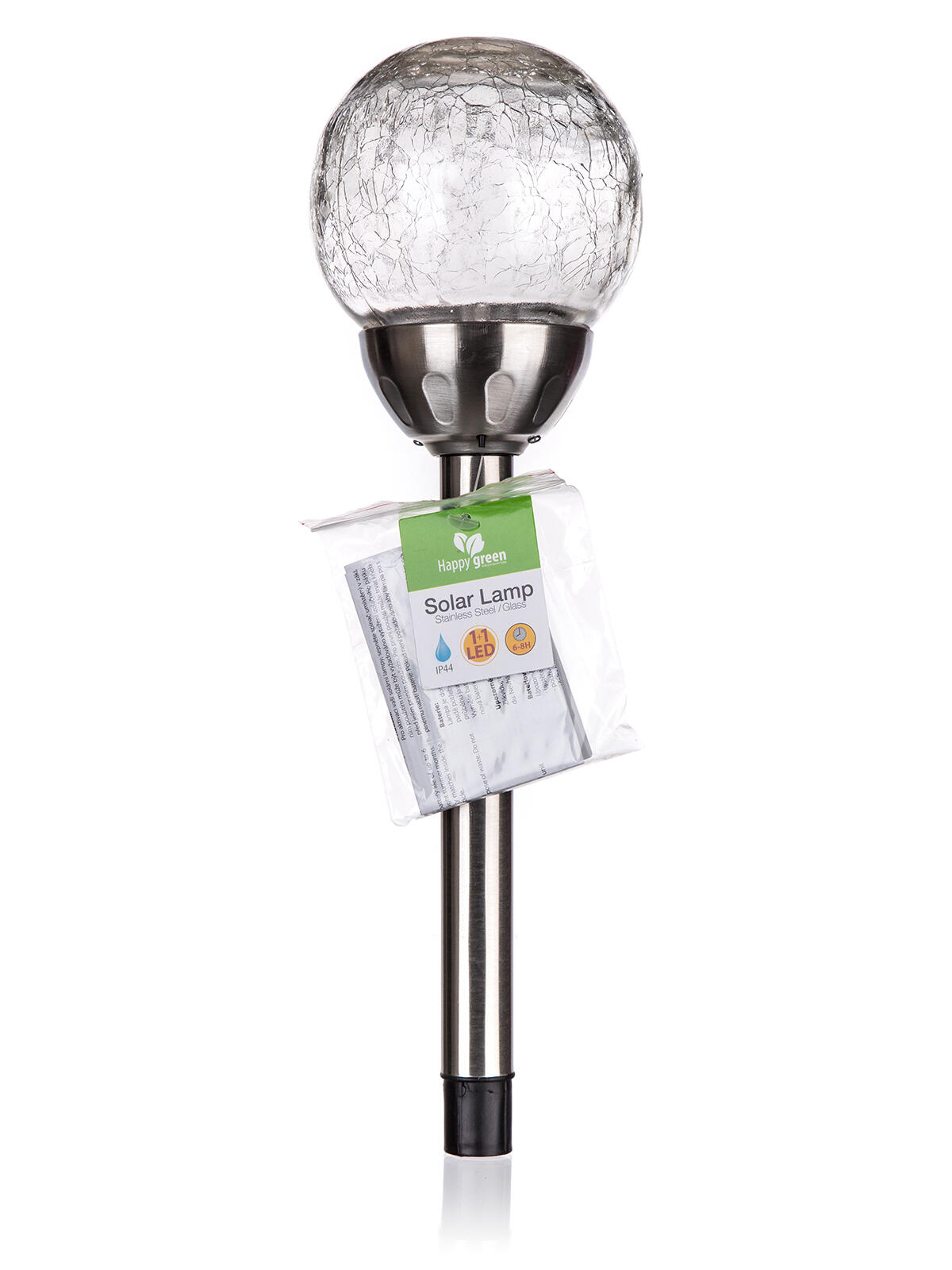 lampa solární KOULE 10cm v.38,5cm, 2LED čirá, popraskaná 0.4 Kg MTA MAXMIX Sklad14 386643