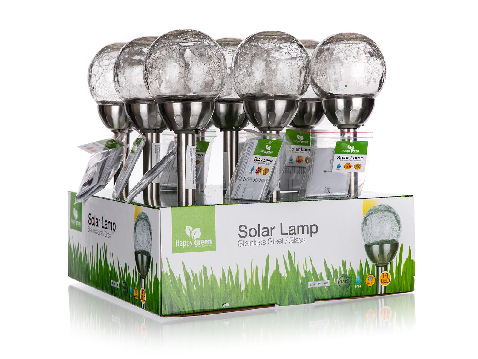 lampa solární KOULE 10cm v.38,5cm, 2LED čirá, popraskaná 0.4 Kg MTA MAXMIX Sklad14 386643