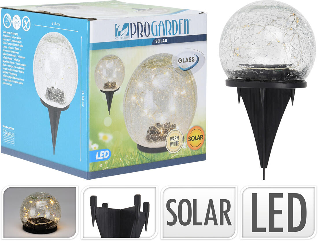 lampa solární KOULE 15cm v.44cm, 1LED čirá, popraskaná 0.98 Kg MAXMIX Sklad14 386644 129
