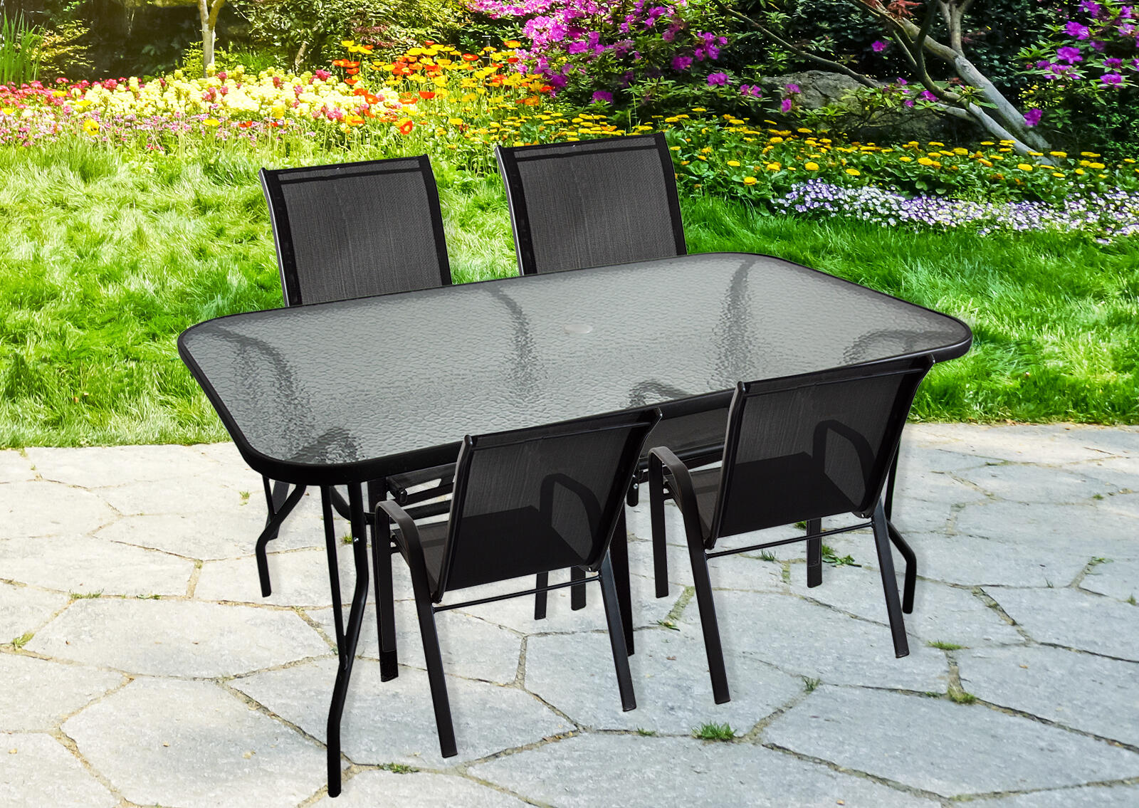 set zahradní ocel/textilén/sklo stůl + 4 židle ČER 4.5 Kg MTA MAXMIX Sklad14 797006