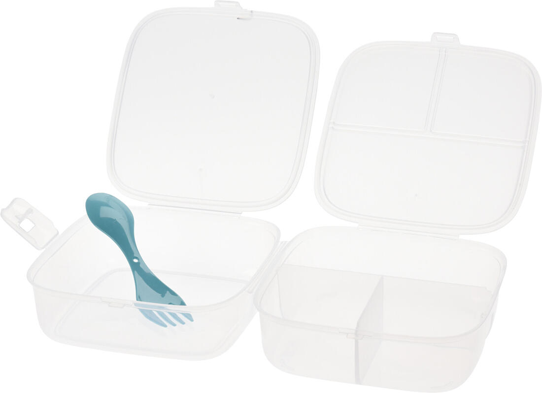 box svačinový 15,5x15x9,5cm s klick uz.,dělený+příbor PH TRA/mix barev 0.19 Kg MTA MAXMIX Sklad14 386670