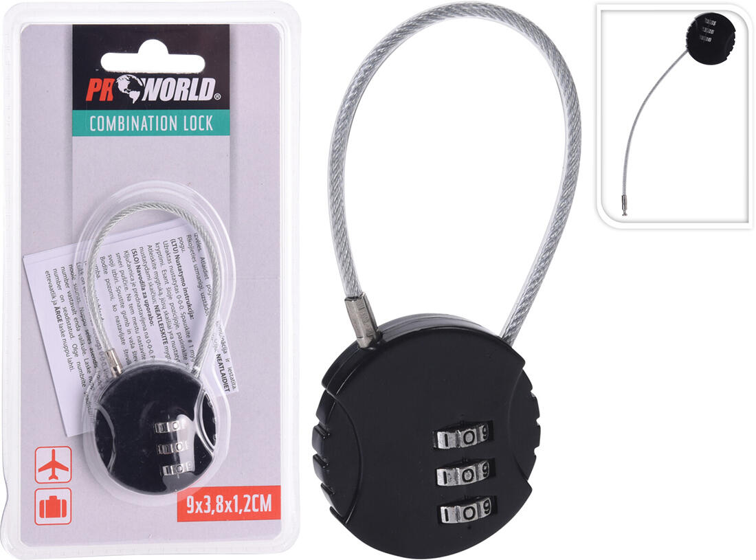 zámek na zavazadlo 9x3,8x1,2cm lankový, kódový 0.03 Kg MTA MAXMIX Sklad14 386713