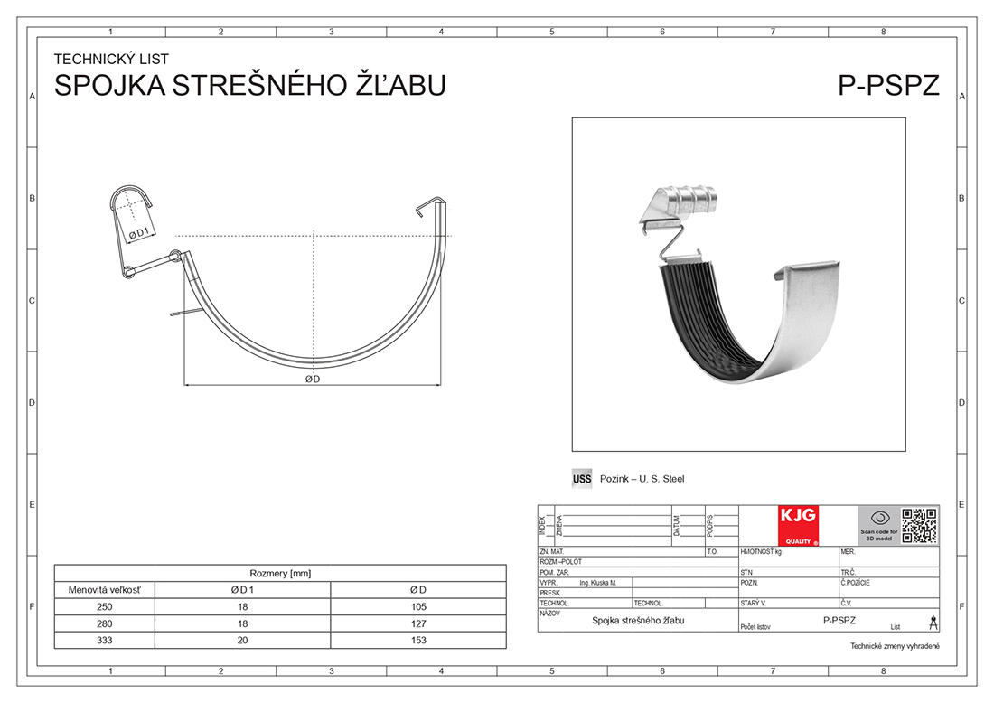 spojka žlabová 330mm Zn 0.21 Kg MTA MAXMIX Sklad14 411008