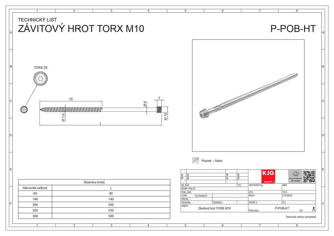 šroub torx 140mm Zn 0.03 Kg MTA MAXMIX Sklad14 411003