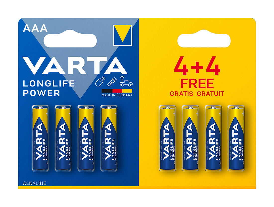 baterie mikrotužková AAA LR03 (4+4ks) alkalická Longlife Power VARTA 0.11 Kg MAXMIX Sklad14 129176 49