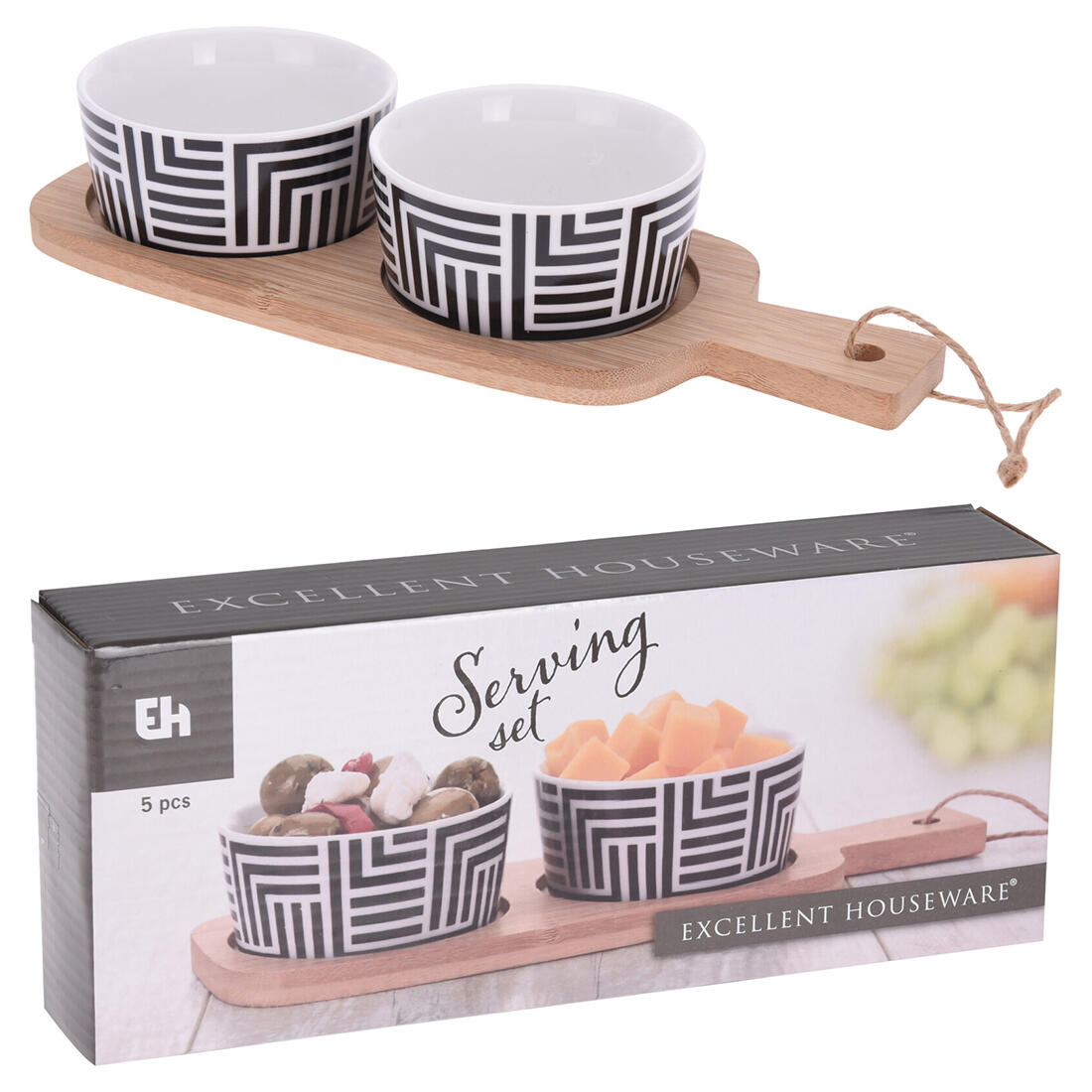 miska servírovací sada 3díl.(1xbambus.tác 12,5x10cm+2xmiska porc.pr.8,5x4cm BÍ)