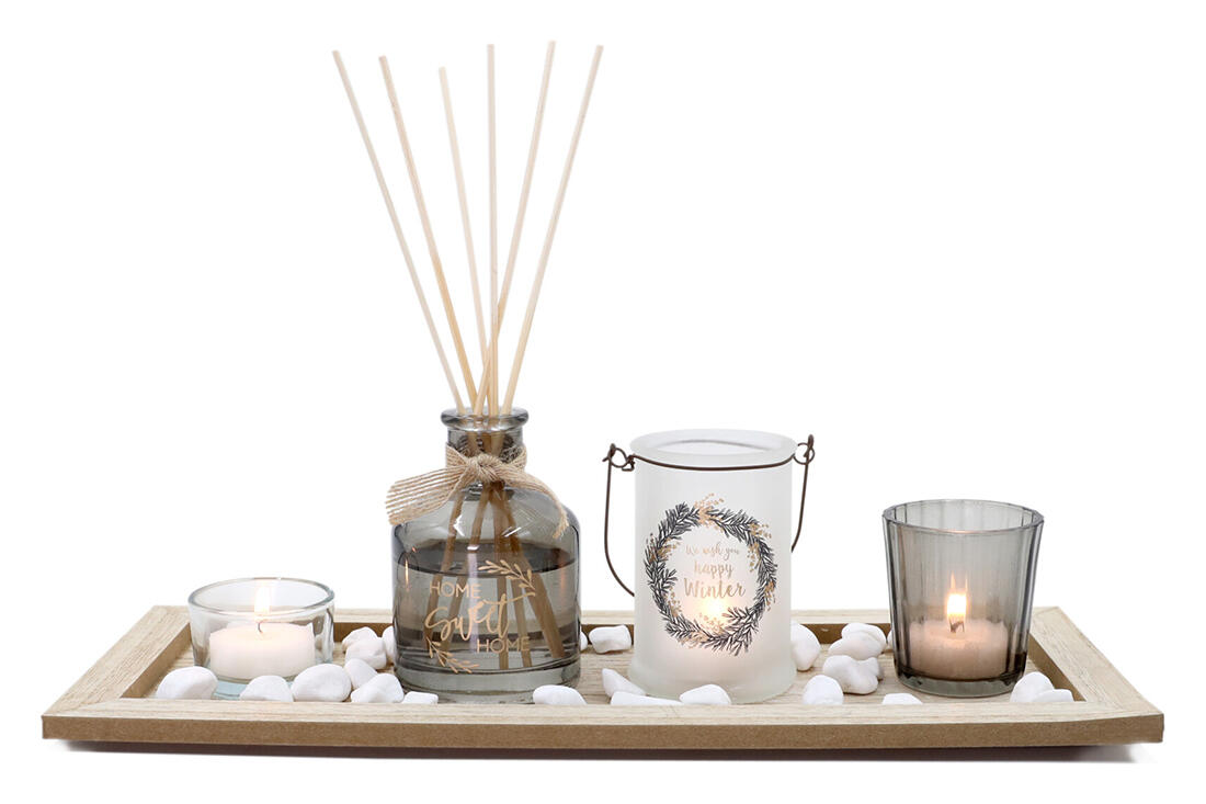 svícen/diffuser 36x14cmx1cm 5 dílů+dekorace, dřevo/sklo 1.02 Kg MTA MAXMIX Sklad14 386758