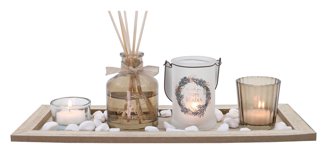 svícen/diffuser 36x14cmx1cm 5 dílů+dekorace, dřevo/sklo 1.02 Kg MTA MAXMIX Sklad14 386758