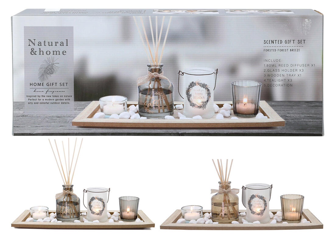 svícen/diffuser 36x14cmx1cm 5 dílů+dekorace, dřevo/sklo 1.02 Kg MTA MAXMIX Sklad14 386758