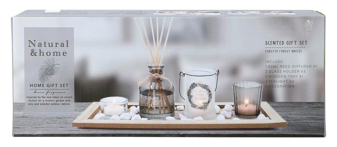 svícen/diffuser 36x14cmx1cm 5 dílů+dekorace, dřevo/sklo 1.02 Kg MTA MAXMIX Sklad14 386758