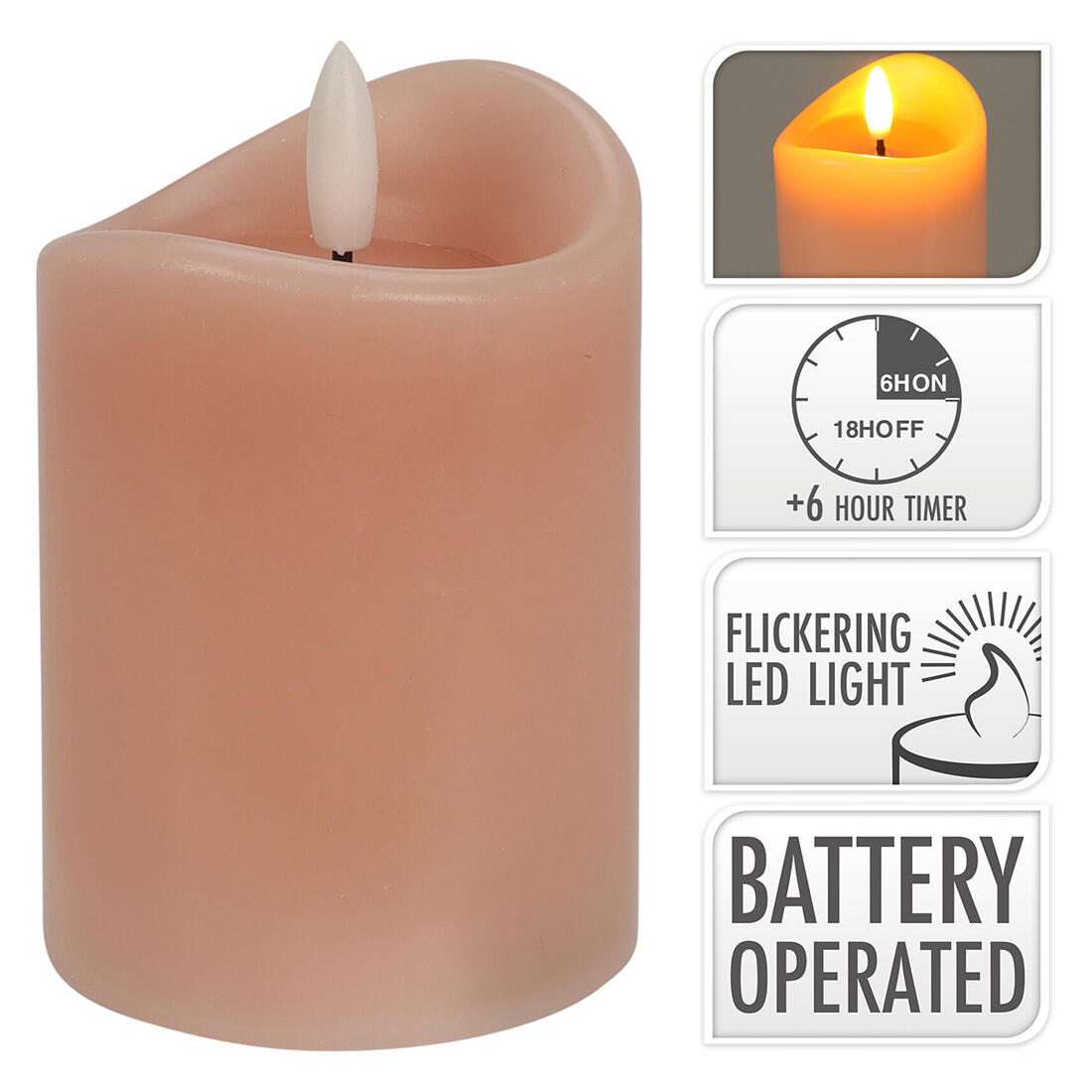 svíčka LED pr. 7x10cm, blikající plamen, časovač, RŮŽ 0.01 Kg MTA MAXMIX Sklad14 386767