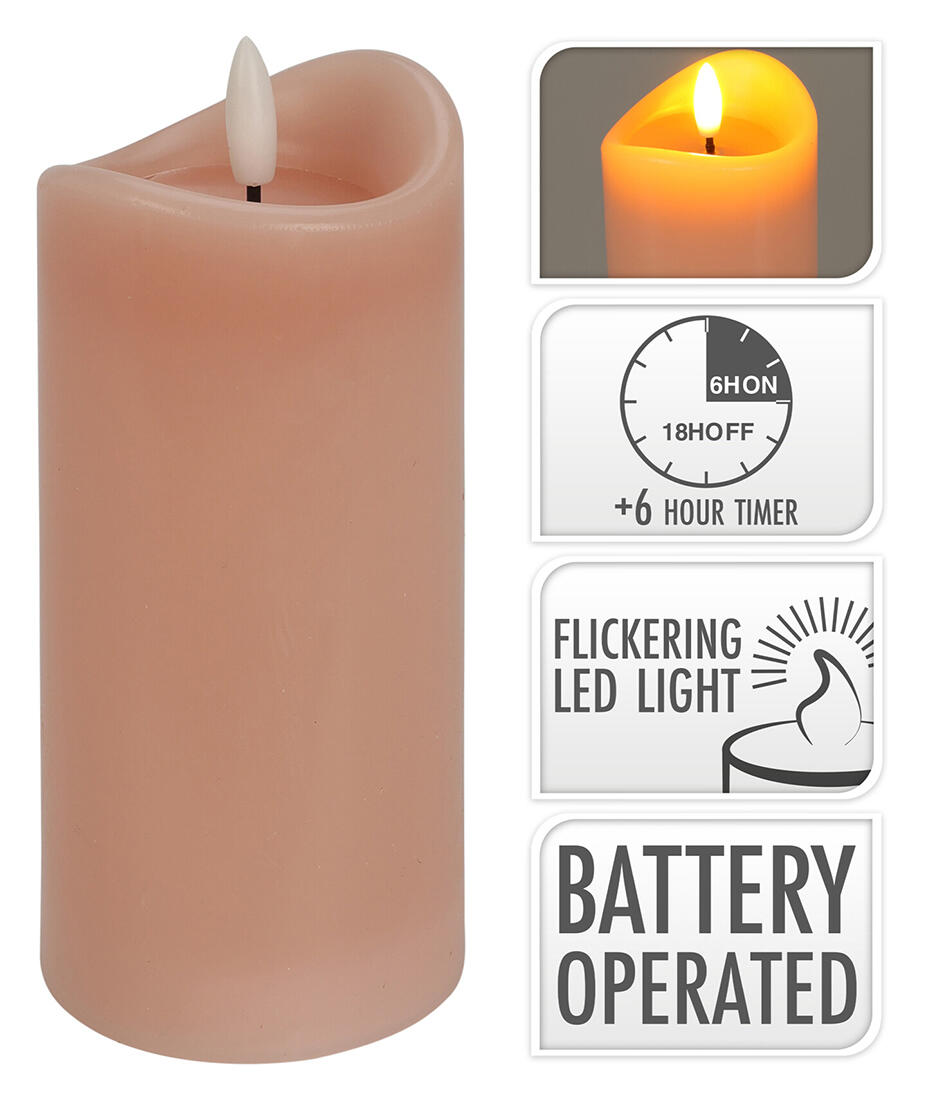 svíčka LED pr. 7x15cm, blikající plamen, časovač, RŮŽ 0.01 Kg MTA MAXMIX Sklad14 386768