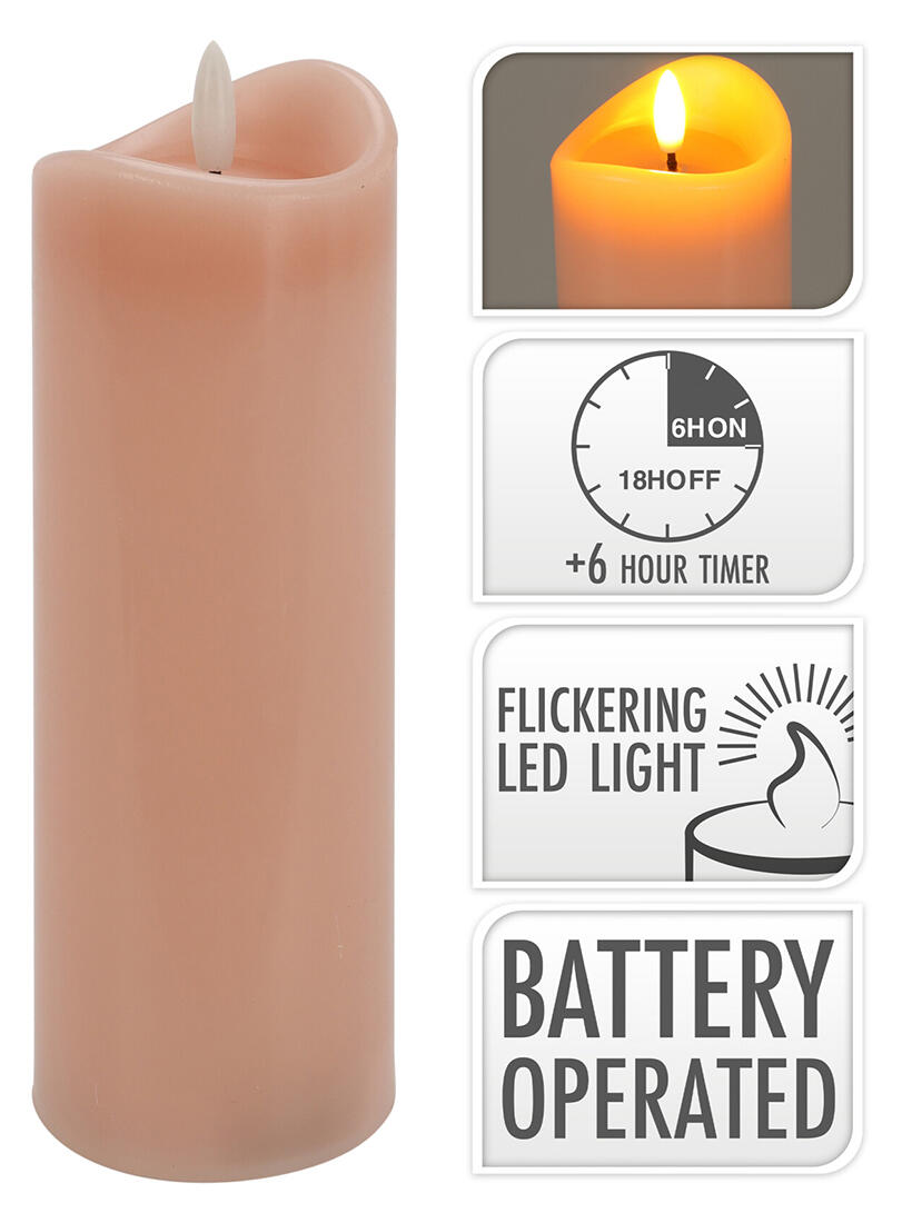 svíčka LED pr. 7x20cm, blikající plamen, časovač, RŮŽ 0.01 Kg MTA MAXMIX Sklad14 386769