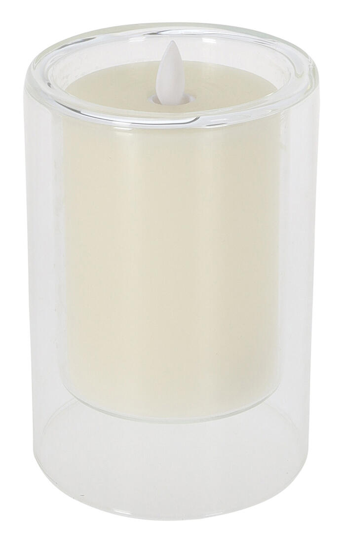 svíčka LED pr.10x15cm, blikající plamen, ve skle, IVORY 0.46 Kg MTA MAXMIX Sklad14 386805