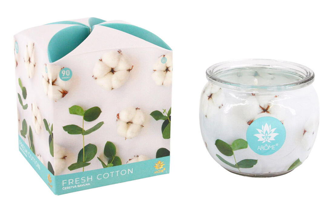 svíčka vonná sklo ČERSTVÁ BAVLNA 90g (hoří 22hod) 0.09 Kg MTA MAXMIX Sklad14 399589