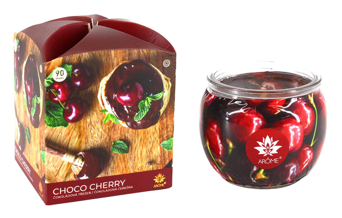 svíčka vonná sklo ČOKOLÁDA &TŘEŠEŇ 90g (hoří 22hod) 0.09Kg MAT MAXMIX Sklad14 399585