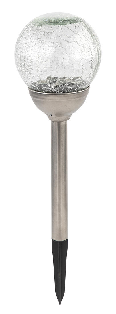 lampa solární KOULE 12cm, v.42,5cm, 2LED, nerez/sklo/PH čirá 0.5 Kg MTA MAXMIX Sklad14 797479 8590419797445