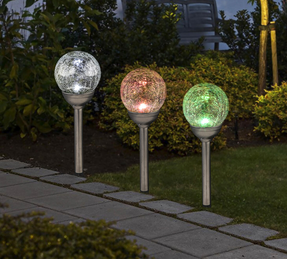 lampa solární KOULE 12cm, v.42,5cm, 2LED, nerez/sklo/PH čirá 0.5 Kg MTA MAXMIX Sklad14 797479 8590419797445