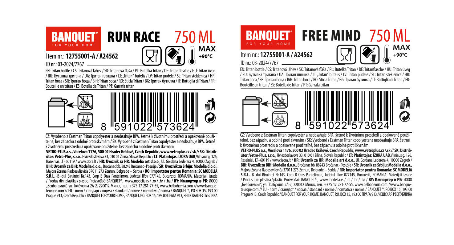 láhev na pití 750ml FREE MIND tritan TRA/ŠE 0.14 Kg MTA MAXMIX Sklad14 370044