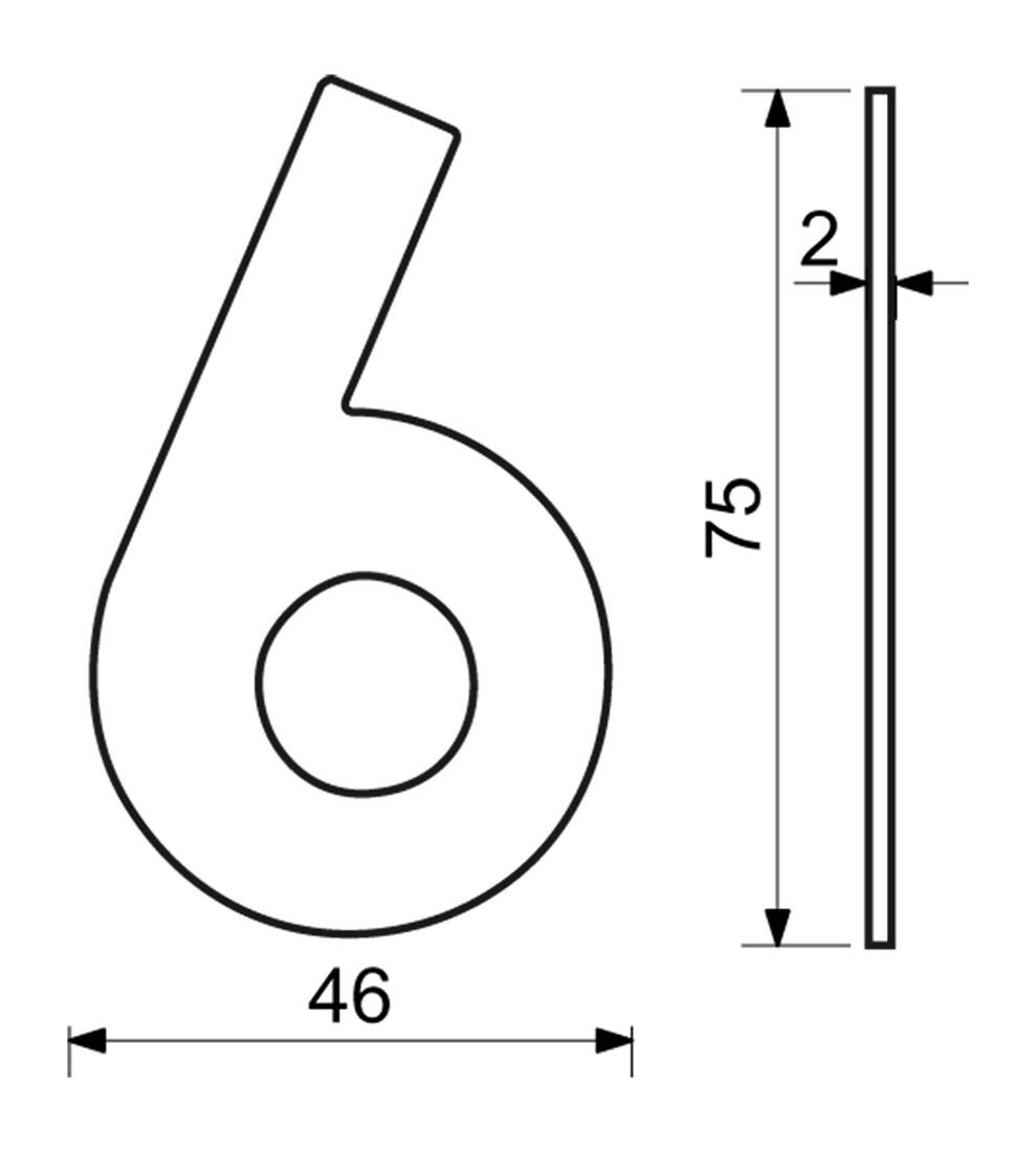 číslo domovní č.6  75mm nerez ČER 0.03 Kg MTA MAXMIX Sklad14 495160