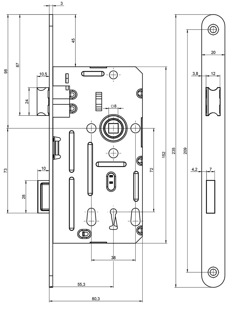 zámek zadl. 190/140/20 - 72/80 L obyč.klíč 0.33 Kg MTA MAXMIX Sklad14 495865