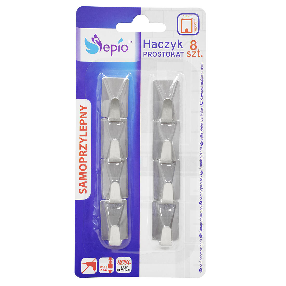 háček hranatý samolepicí nerez (8ks) 0.03 Kg MTA MAXMIX Sklad14 280316