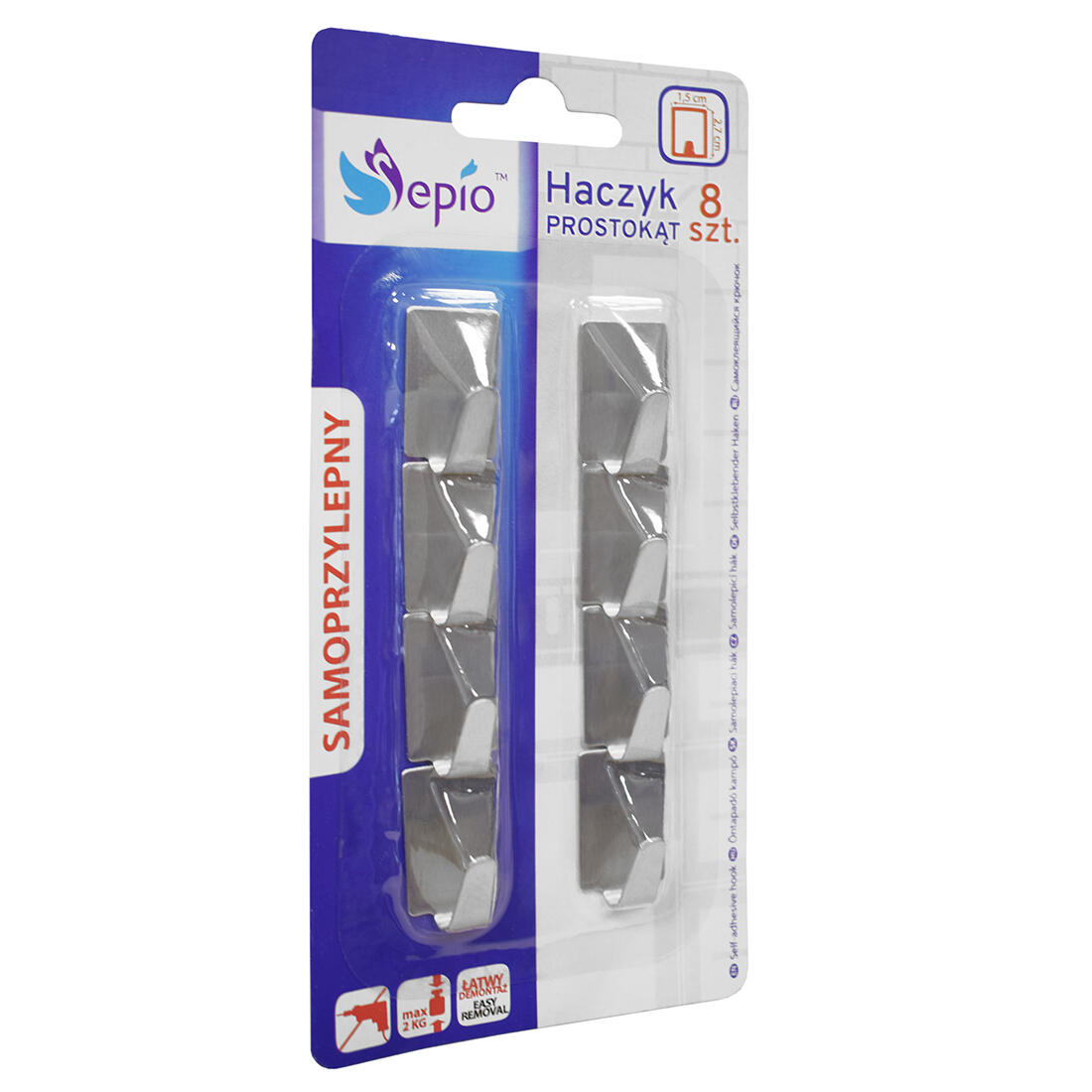 háček hranatý samolepicí nerez (8ks) 0.03 Kg MTA MAXMIX Sklad14 280316