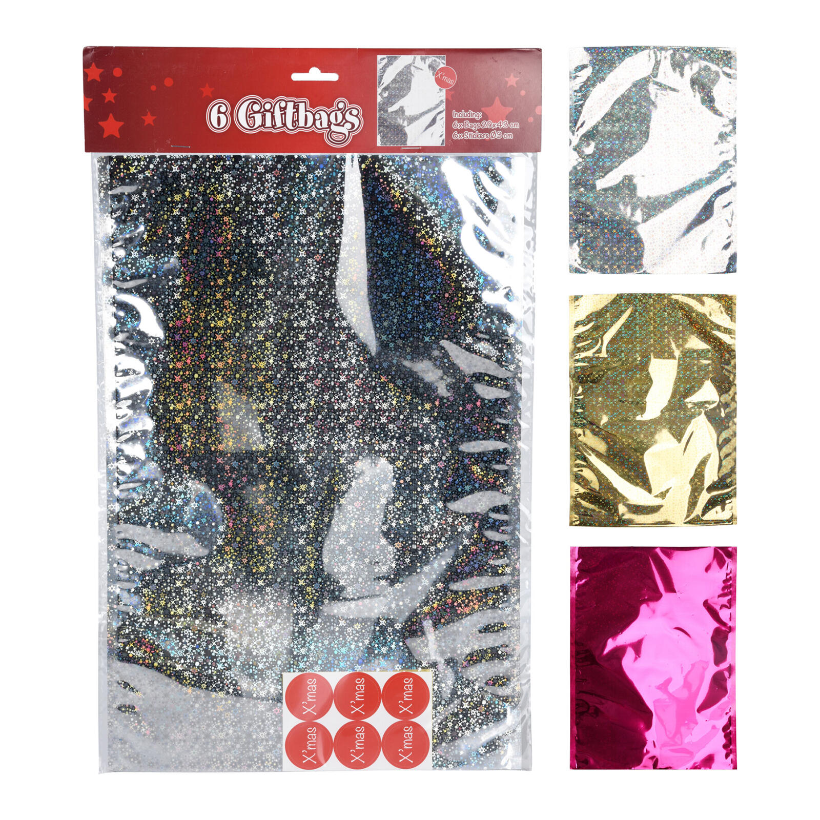 sáček dárkový 43x29cm (6ks), samolepky pr.3cm (6ks) dekor č.1, mix 0.07 Kg MTA MAXMIX Sklad14 386892