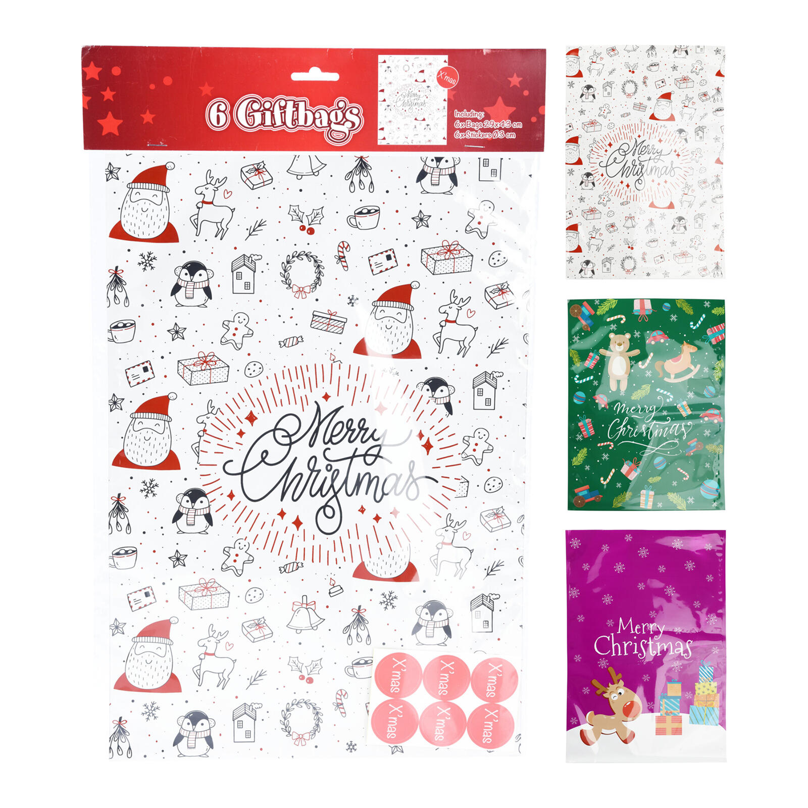 sáček dárkový 43x29cm (6ks), samolepky pr.3cm (6ks) dekor č.2, mix 0.07 Kg MTA MAXMIX Sklad14 386893