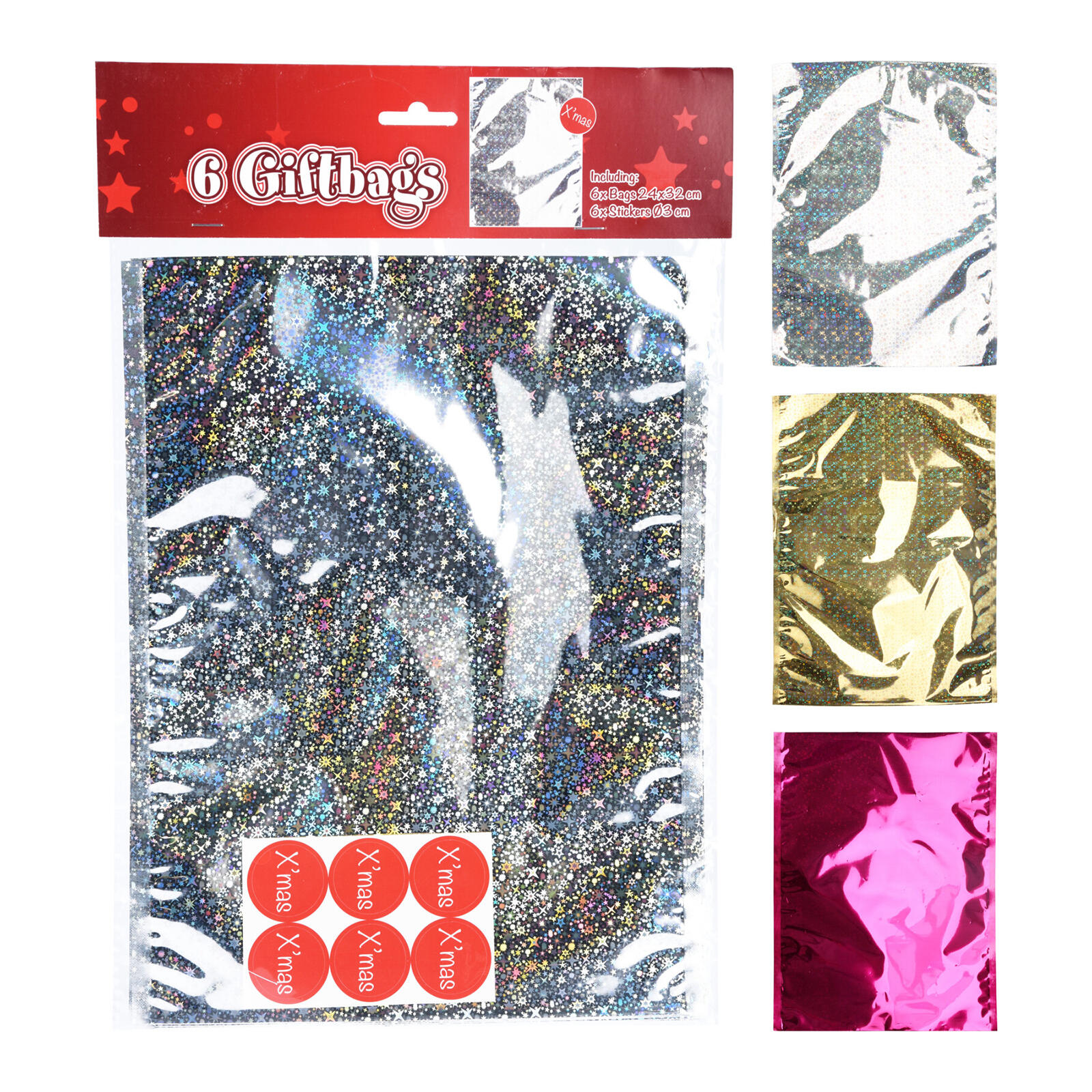 sáček dárkový 32x24cm (6ks), samolepky pr.3cm (6ks) dekor č.1, mix 0.04 Kg MTA MAXMIX Sklad14 386894