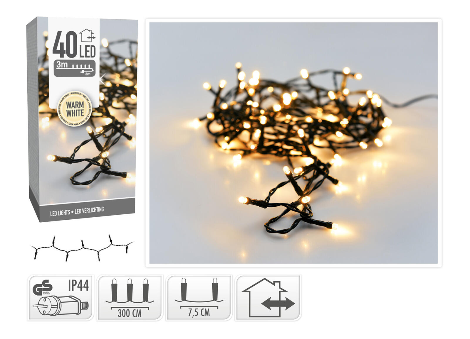 osvětlení vánoční  3m 40LED teplá BÍ, ZE IP44 0.11 Kg MTA MAXMIX Sklad14 386918